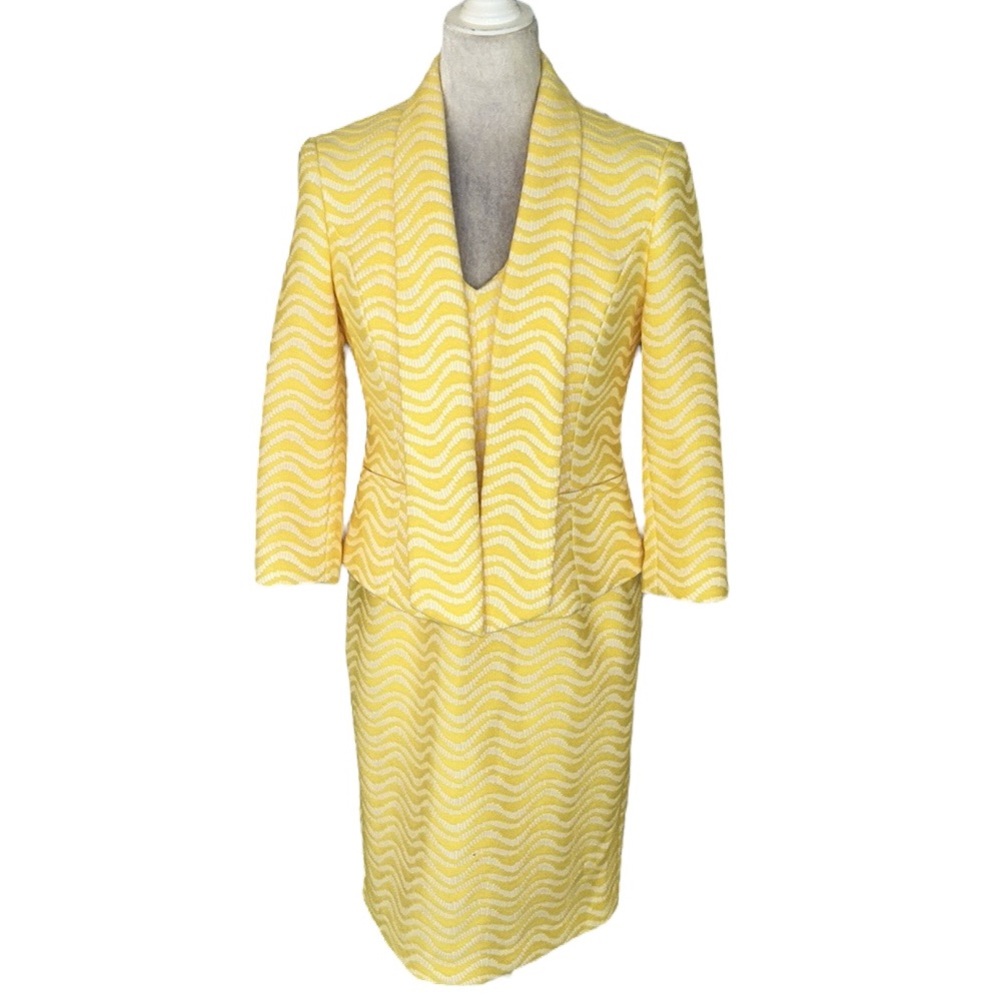 Albert Nipon Vintage Yellow White Wavy Striped 2 … - image 2
